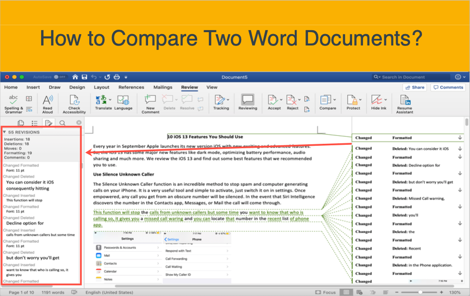 compare two documents in word for mac